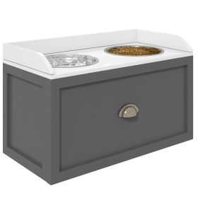 PawHut Elevated Dog Bowl Station with Storage Drawer 21L Capacity & 2 Stainless Bowls Gray PawHut Elevated Dog Bowl Station with Storage Drawer 21L Capacity & 2 Stainless Bowls Gray