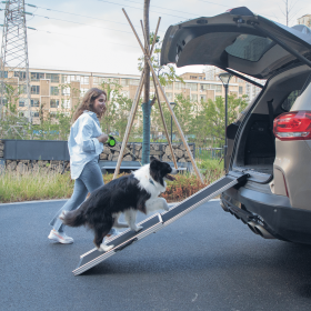 Foldable Aluminum Dog Car Step Ramp, Dog Ramp Climbing Ladder with PVC Handle, Non-slip Foot Mats for Most Sized Dogs, Pet Ramp Ladder, Black Foldable Aluminum Dog Car Step Ramp, Dog Ramp Climbing Ladder with PVC Handle, Non-slip Foot Mats for Most Sized Dogs, Pet Ramp Ladder, Black